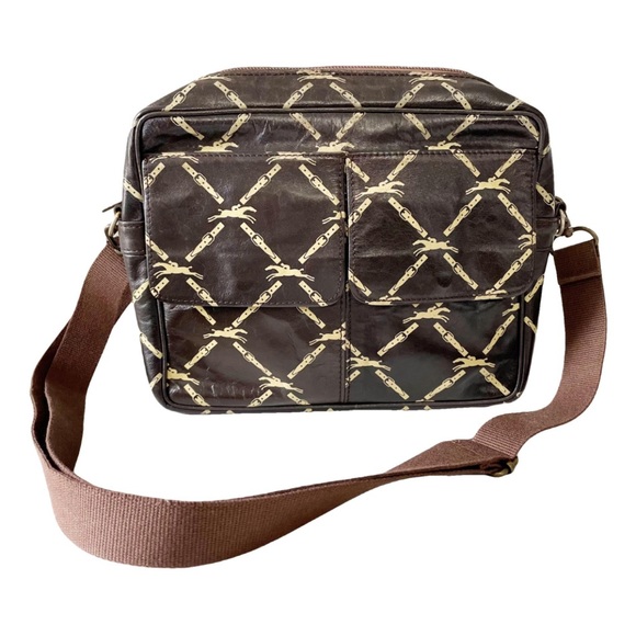 Longchamp brown horse print leather crossbody shoulder bag vintage